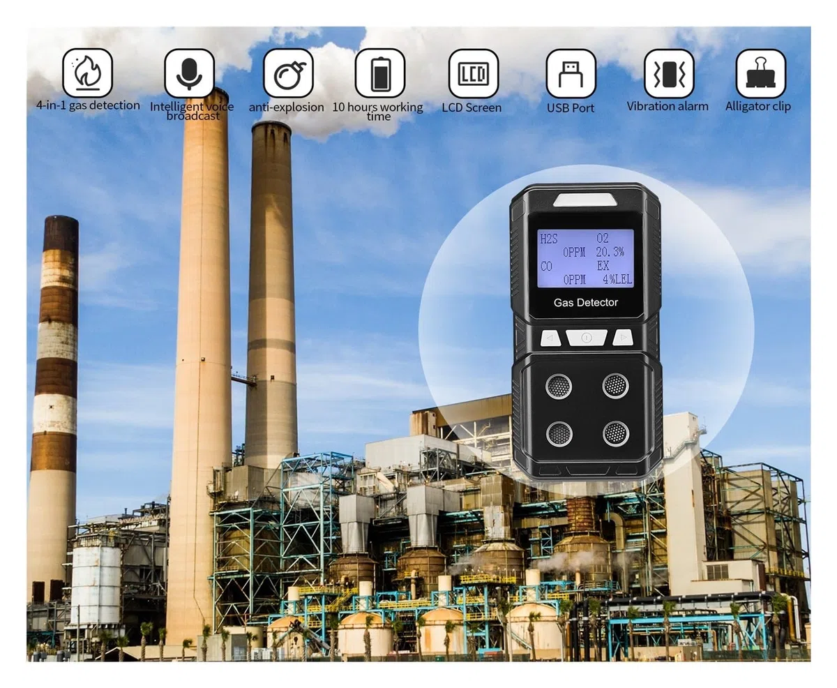 Détecteur de Gaz, Détecteur de gaz Portable 4, Moniteur Multi-gaz recharable, testeur de qualité de l'air, analyseur, Haute précision