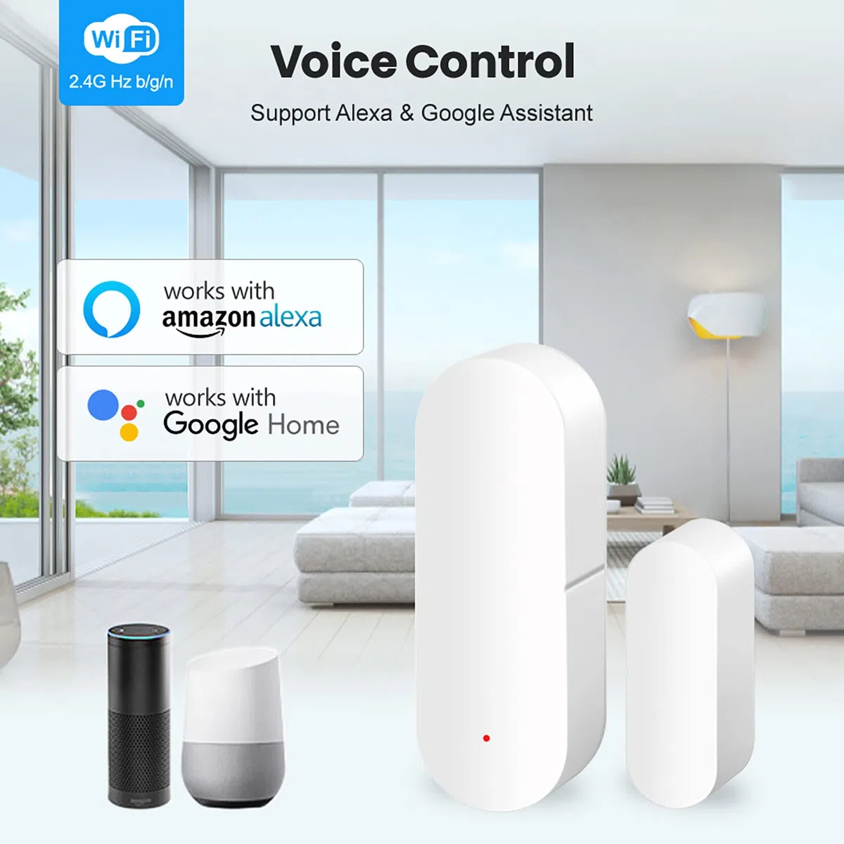 Lot de 2 capteurs de porte WiFi : capteur de contact de fenêtre intelligent, alertes d'application gratuites, programmable avec les appareils Tuya/Smart Life pour la sécurité à domicile et