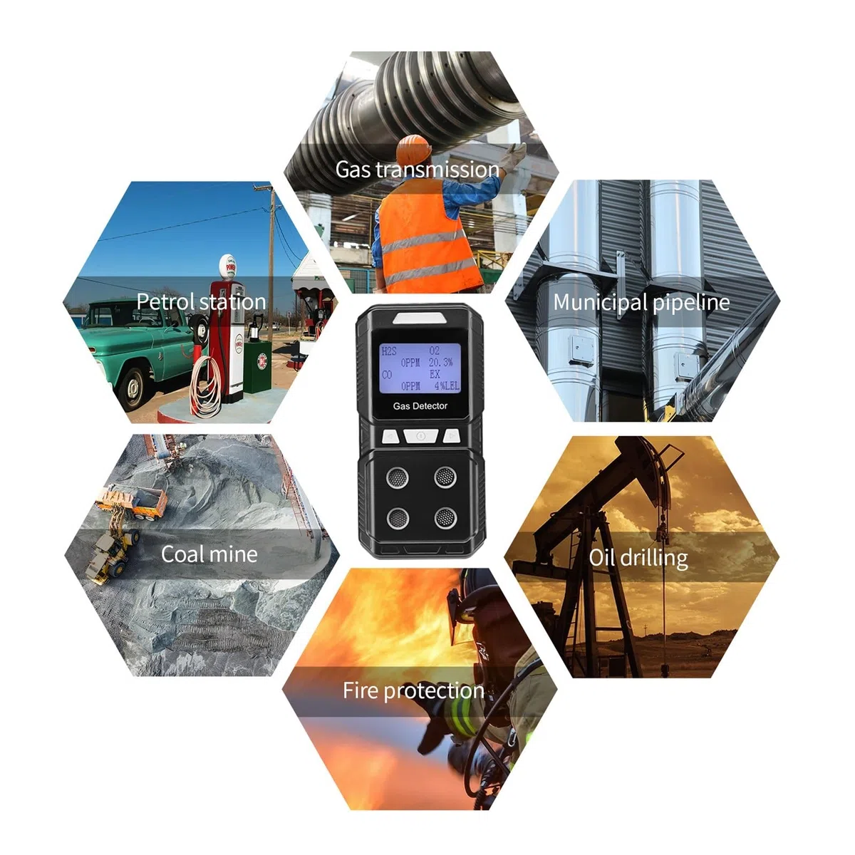 Détecteur de Gaz, Détecteur de gaz Portable 4, Moniteur Multi-gaz recharable, testeur de qualité de l'air, analyseur, Haute précision