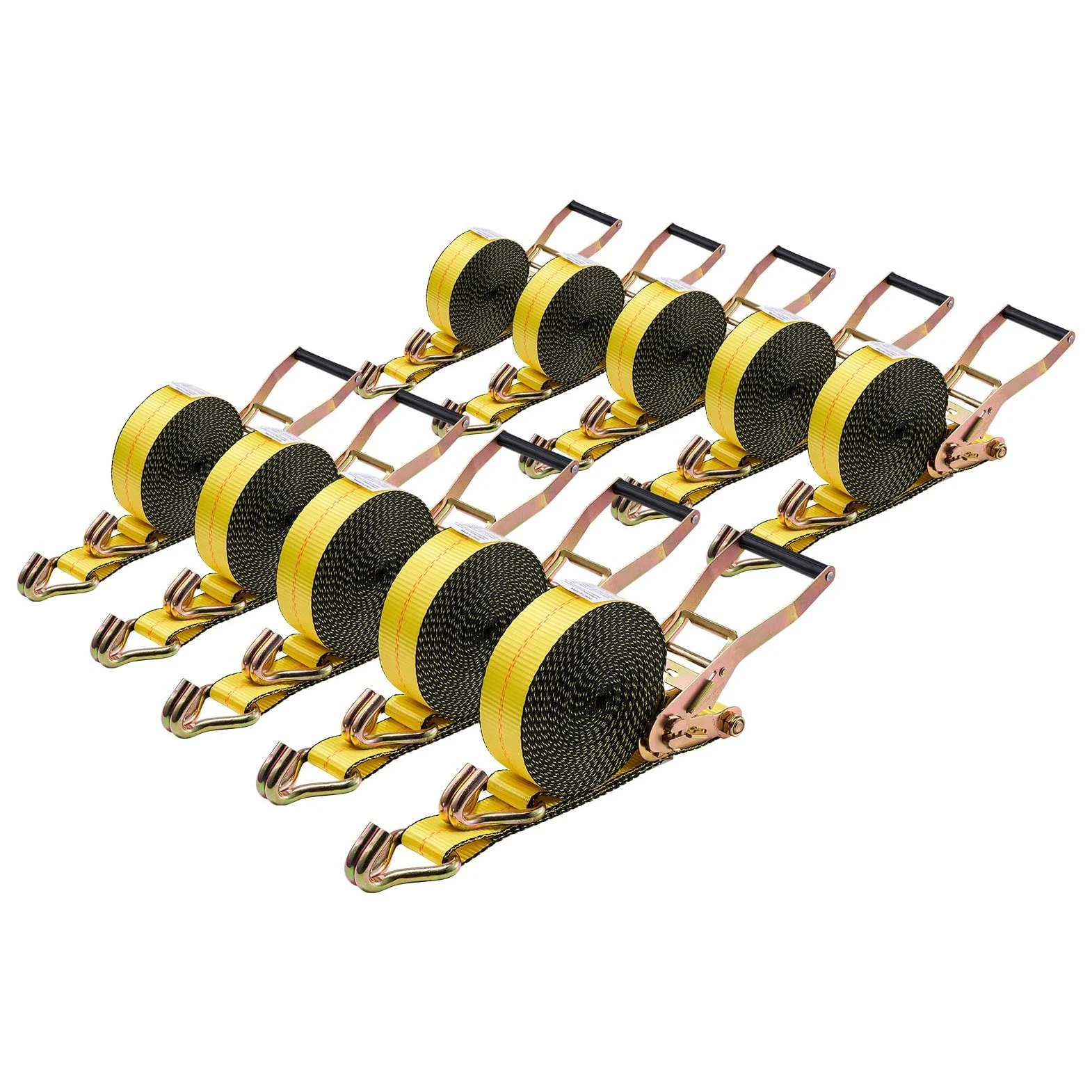 VEVOR Sangle à Cliquet 5 cm x 9 m Sangle d'Arrimage Lot de 10 Sangles de Chargement Fixation pour Déménagement Remorques Motos Kayaks Toit Voiture, avec Crochet Double J Résistance à Rupture 4536 kg