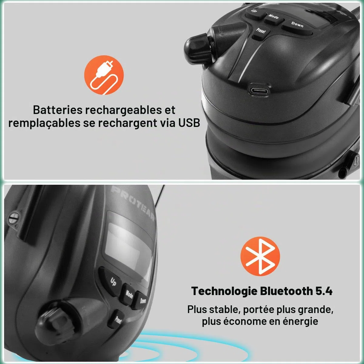 Casque anti Bruit Radio DAB + / FM et Bluetooth 5.4, casques sans fil à annulation de bruit pour atelier, jardin/tonte, SNR 30dB