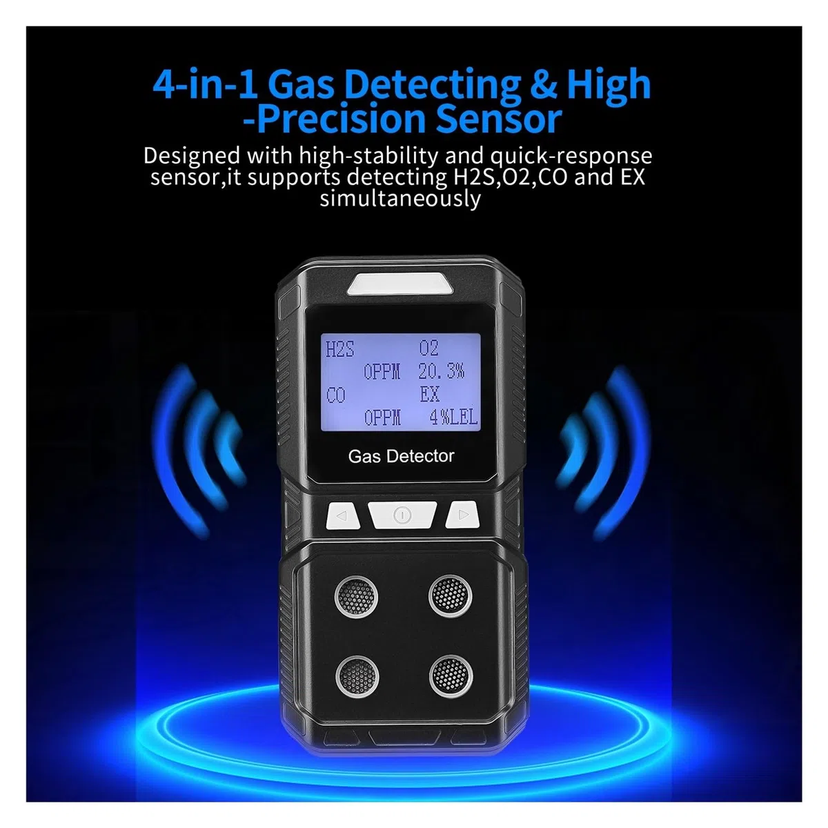 Détecteur de Gaz, Détecteur de gaz Portable 4, Moniteur Multi-gaz recharable, testeur de qualité de l'air, analyseur, Haute précision