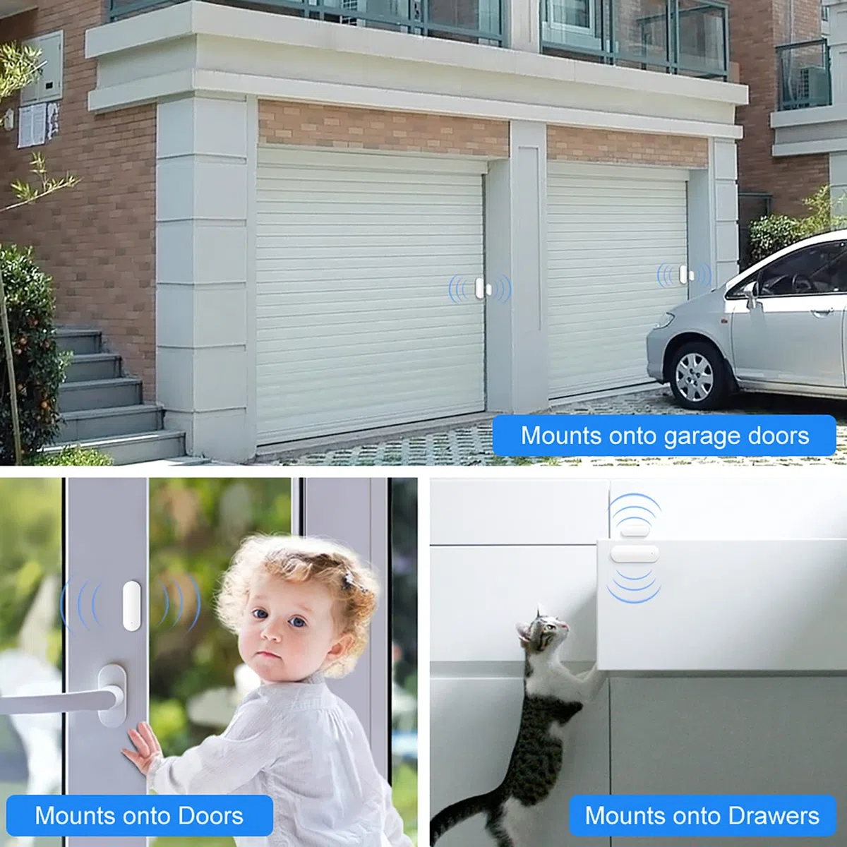 Lot de 2 capteurs de porte WiFi : capteur de contact de fenêtre intelligent, alertes d'application gratuites, programmable avec les appareils Tuya/Smart Life pour la sécurité à domicile et