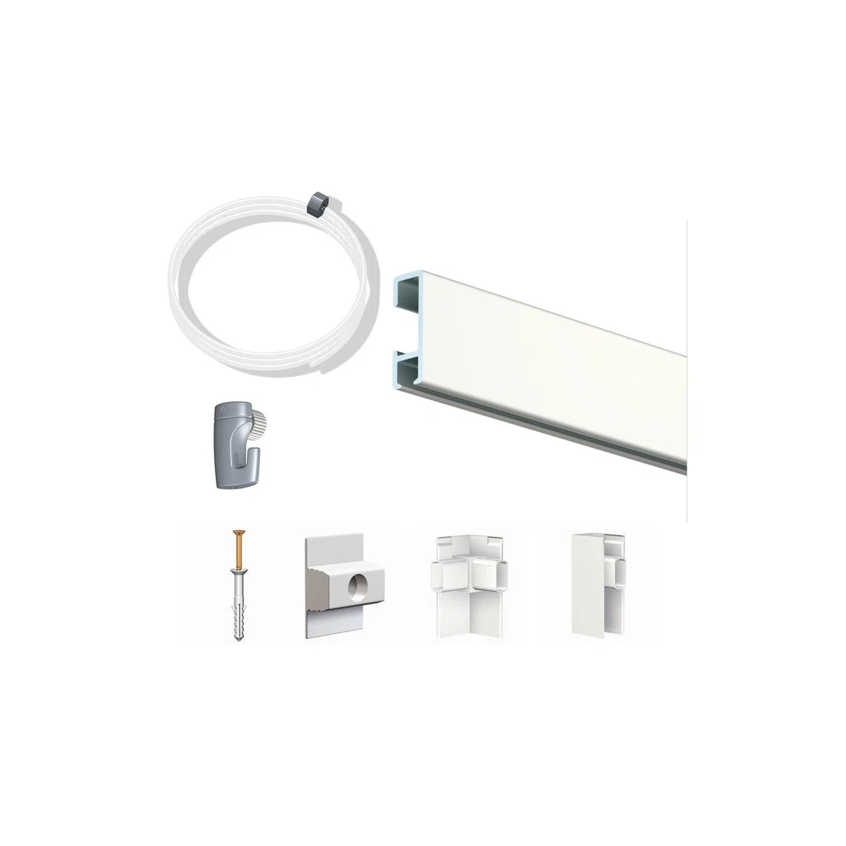 Arti Teq - Pack Eco 10 mètres de cimaise Click Rail Couleur Blanc laqué (RAL9010) - Solution Suspension Cadres et Tableaux - Blanc