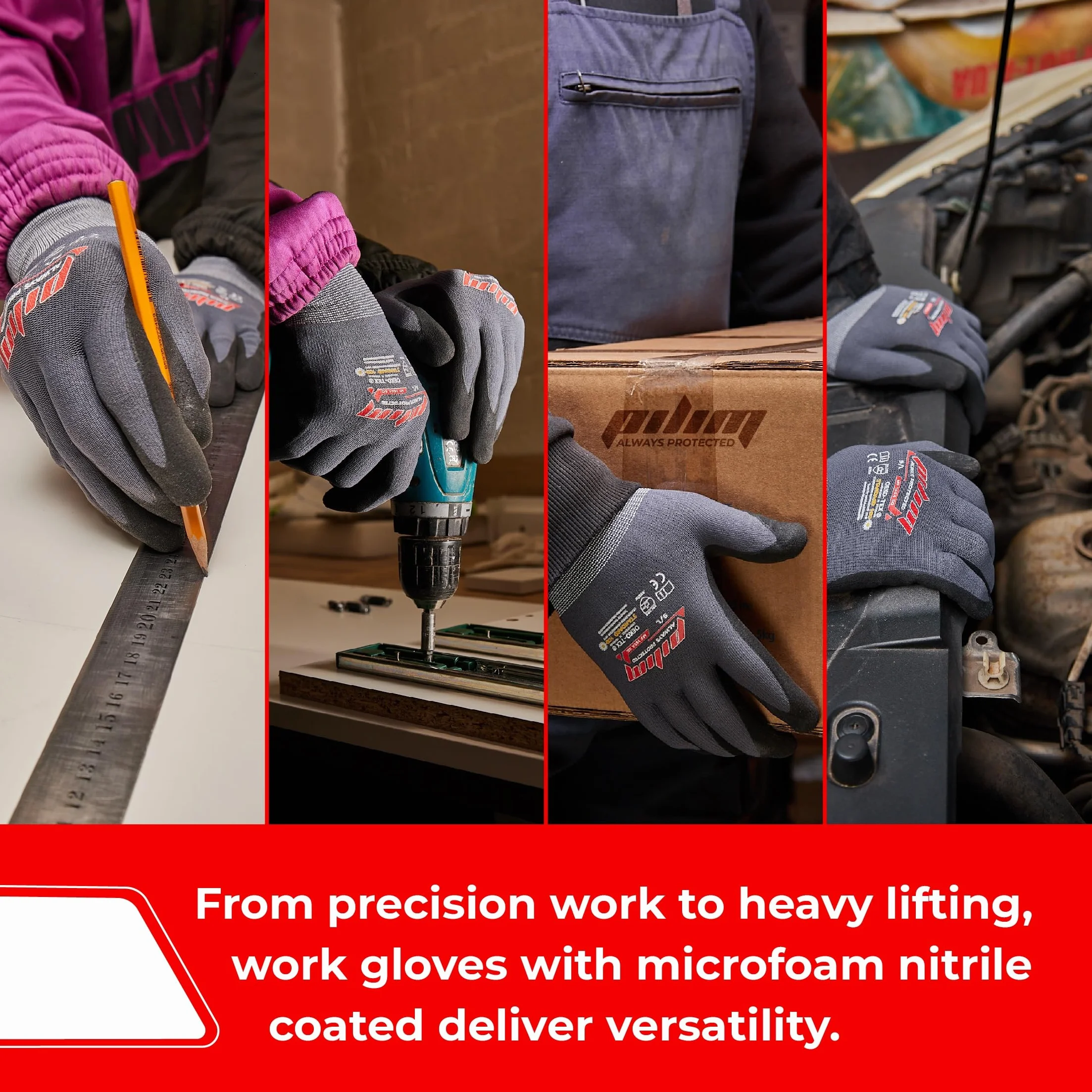 Gants de sécurité en nitrile Microfoam - Gants robustes pour la construction, le jardinage et la mécanique